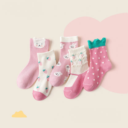 5 Pairs Of Cute Cartoon Children'S Socks