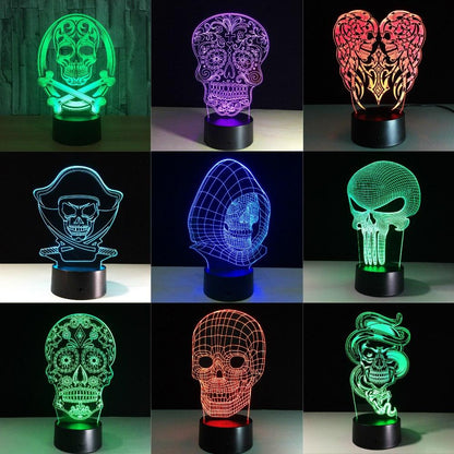 3D Led Color Changing Lamp Halloween Skull Light Acrylic 3D Hologram Illusion