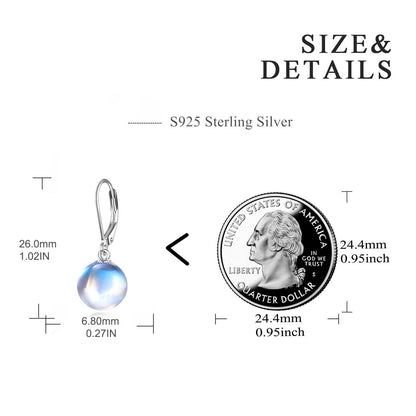 925 Sterling Silver Moonstone Drop Leverback Earrings