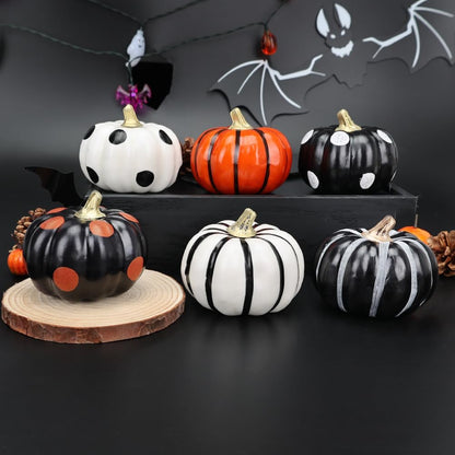 Akerock Halloween Decorations Indoor, 6 Pcs Black And White Pumpkins For Table, Tiered Tray, Desk, Fireplace Mantel, Fall And Thankgiving Decor- Halloween Decorations For Home