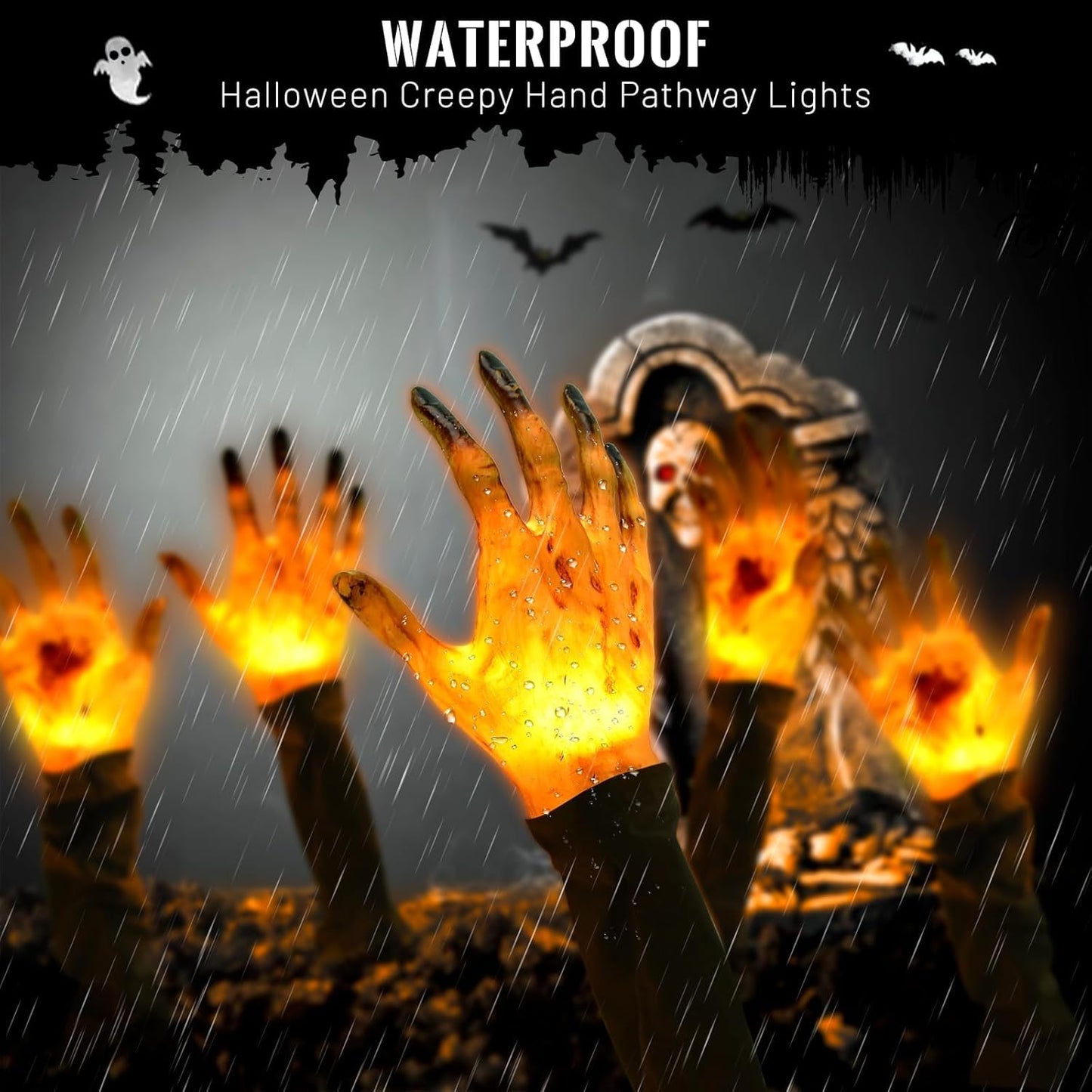 5Pk Halloween Zombie Hands Pathway Lights, Battery Operated Waterproof Arms Stake Lights For Halloween Decorations Outdoor Garden Yard Pathway Decor - Hands