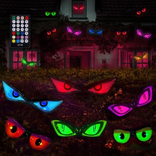 [Remote Contrrol & Timer] 6 Pairs Halloween Decorations Outdoor Glowing Spooky Eyes Lights Halloween Eyes Lights 12 Modes 10 Colors Battery Operated Outdoor Halloween Decorations For Bush Porch Yard