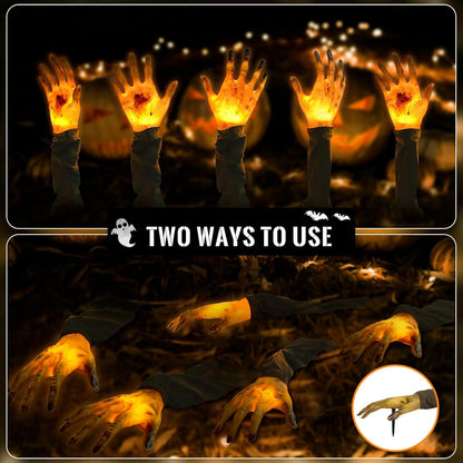 5Pk Halloween Zombie Hands Pathway Lights, Battery Operated Waterproof Arms Stake Lights For Halloween Decorations Outdoor Garden Yard Pathway Decor - Hands