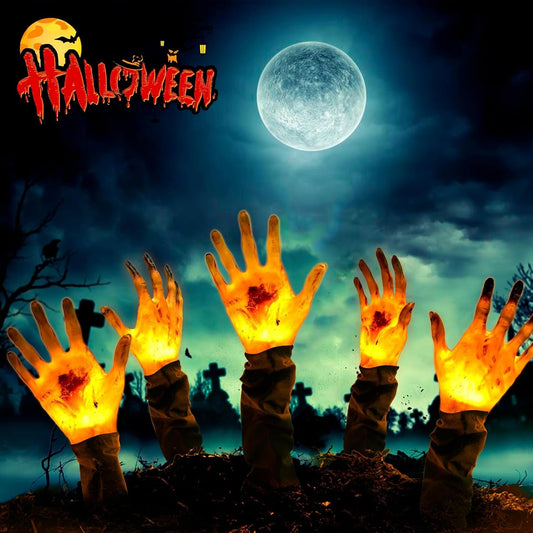 5Pk Halloween Zombie Hands Pathway Lights, Battery Operated Waterproof Arms Stake Lights For Halloween Decorations Outdoor Garden Yard Pathway Decor - Hands