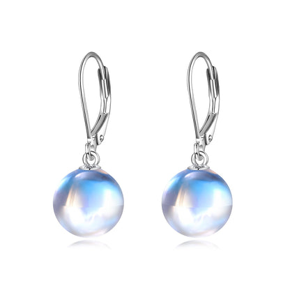 925 Sterling Silver Moonstone Drop Leverback Earrings