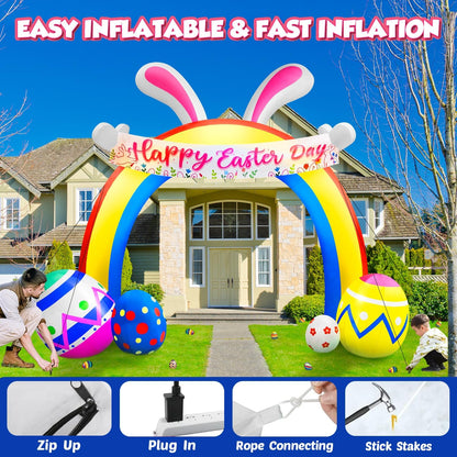 10Ft Easter Inflatables Decorations Archway With Bunny And Eggs,Built In Led Lights Blow Up Yard Decoration For Holiday Party,Indoor,Outdoor,Garden,Yard Lawn Decor