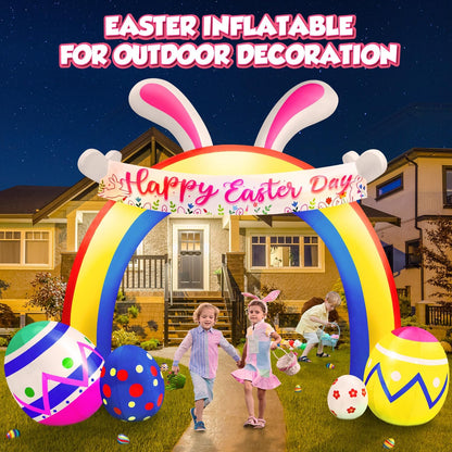 10Ft Easter Inflatables Decorations Archway With Bunny And Eggs,Built In Led Lights Blow Up Yard Decoration For Holiday Party,Indoor,Outdoor,Garden,Yard Lawn Decor