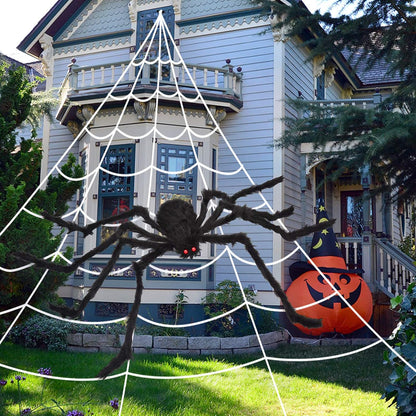 200 Halloween Spider Web + 59 Giant Spider Decorations Spider With Triangular Huge Spider Web For Indoor Outdoor Halloween Decorations Yard Home Costumes Parties Haunted House Décor