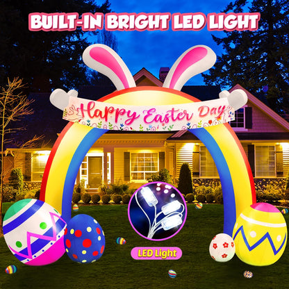 10Ft Easter Inflatables Decorations Archway With Bunny And Eggs,Built In Led Lights Blow Up Yard Decoration For Holiday Party,Indoor,Outdoor,Garden,Yard Lawn Decor