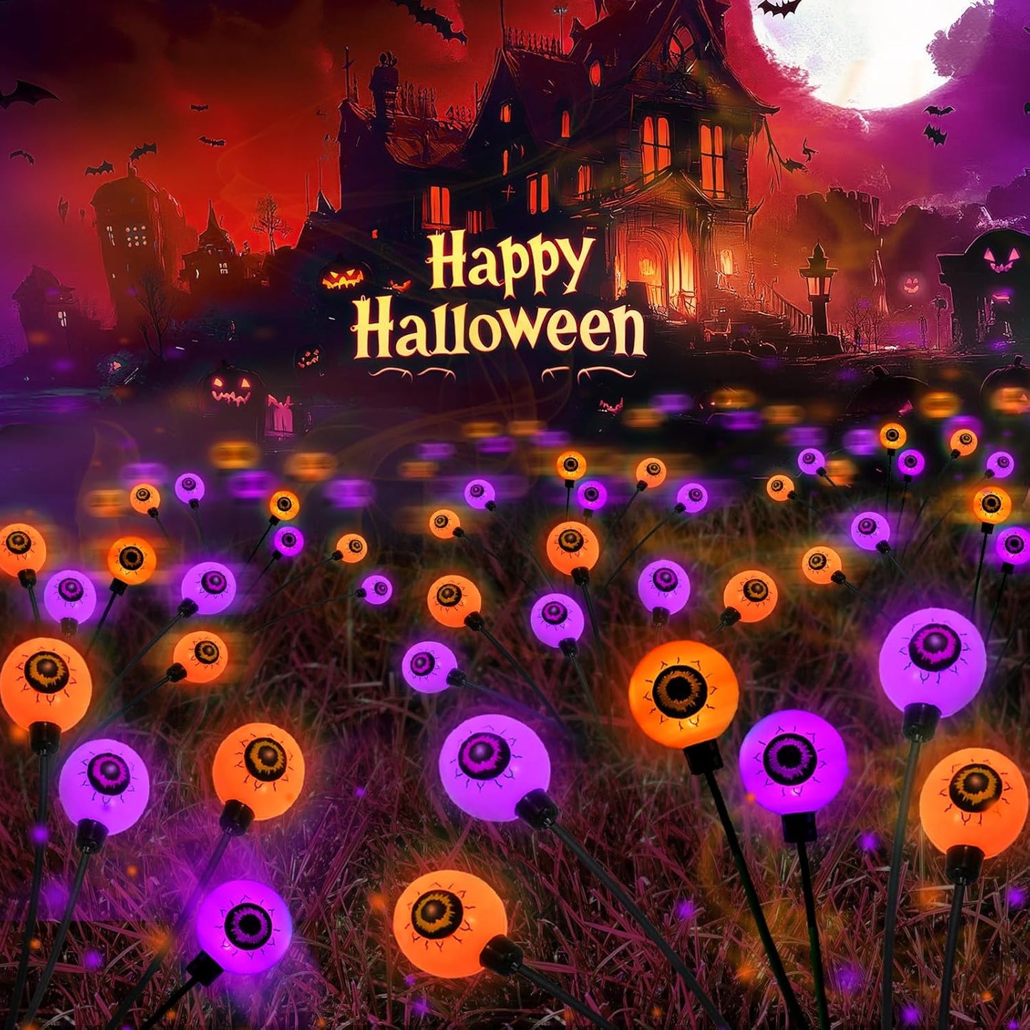 6-Pack Purple And Orange Solar Eyeball Halloween Lights Outdoor, Solar Garden Lights Outdoor Waterproof, Solar Firefly Lights Swaying By Wind Fairy Lights For Pathway Yard Garden Halloween Decorations