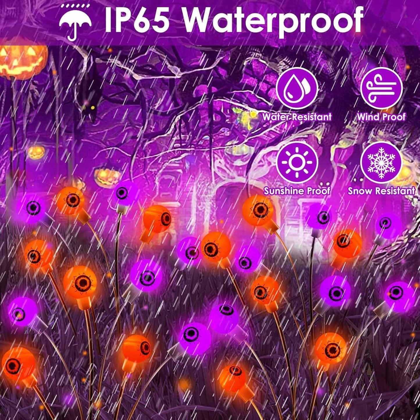 6-Pack Purple And Orange Solar Eyeball Halloween Lights Outdoor, Solar Garden Lights Outdoor Waterproof, Solar Firefly Lights Swaying By Wind Fairy Lights For Pathway Yard Garden Halloween Decorations