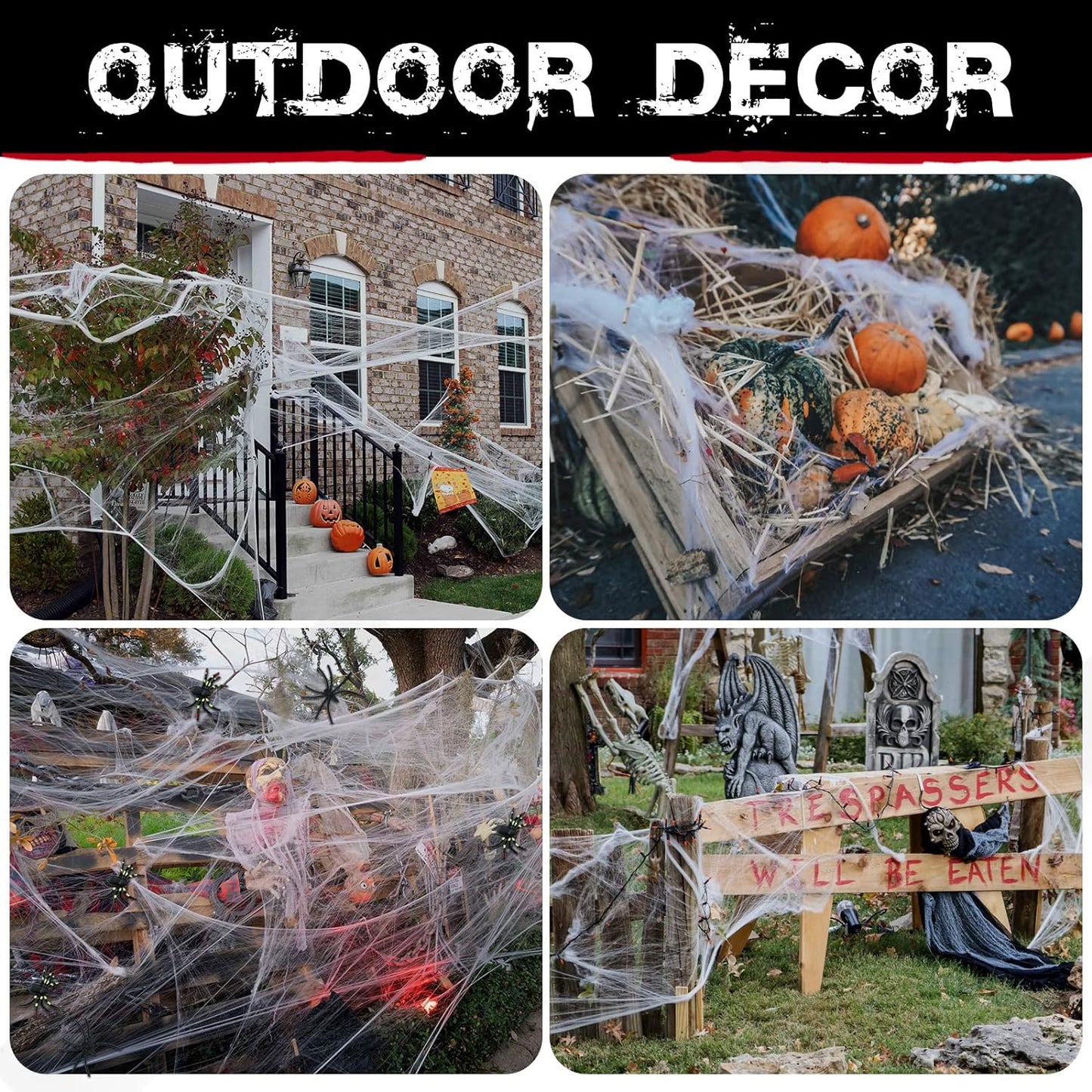 900 Sqft Spider Webs Halloween Decorations Bonus With 30 Spiders, Super Stretch Cobwebs For Halloween Indoor And Outdoor Party Supplies