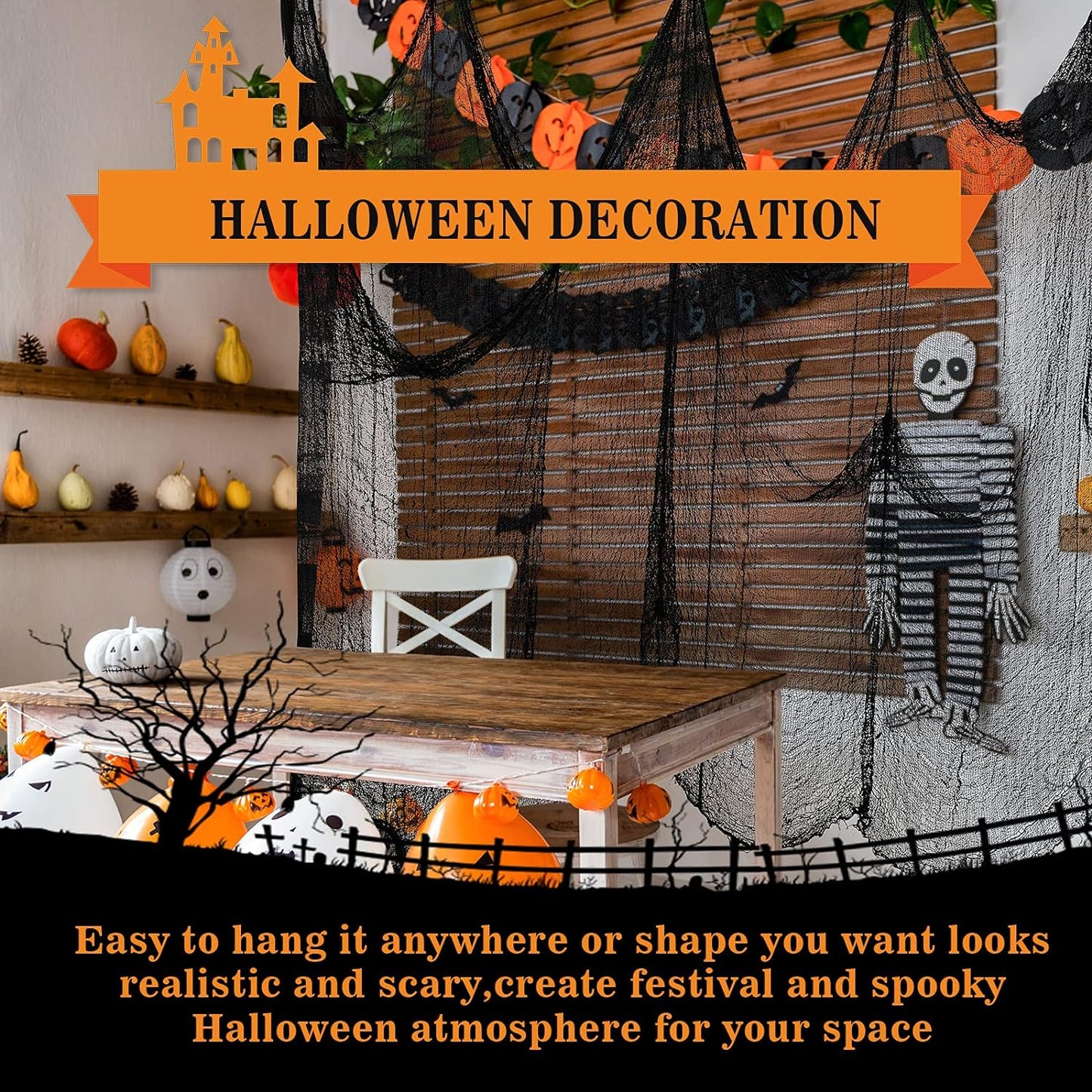 5Pcs Halloween Creepy Cloth Black 30×72Inch - Halloween Decorations - Creepy Spooky Halloween Decorations Outdoor Indoor