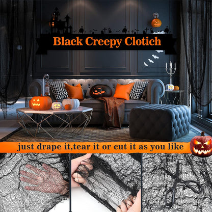 5Pcs Halloween Creepy Cloth Black 30×72Inch - Halloween Decorations - Creepy Spooky Halloween Decorations Outdoor Indoor