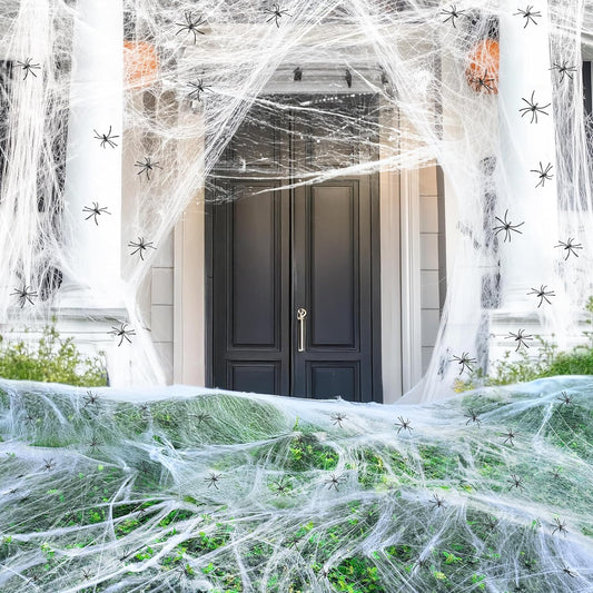 1400 Sqft Halloween Spider Webs Decorations With 150 Extra Spiders, Super Stretchy Cobwebs For Halloween Decor Indoor And Outdoor