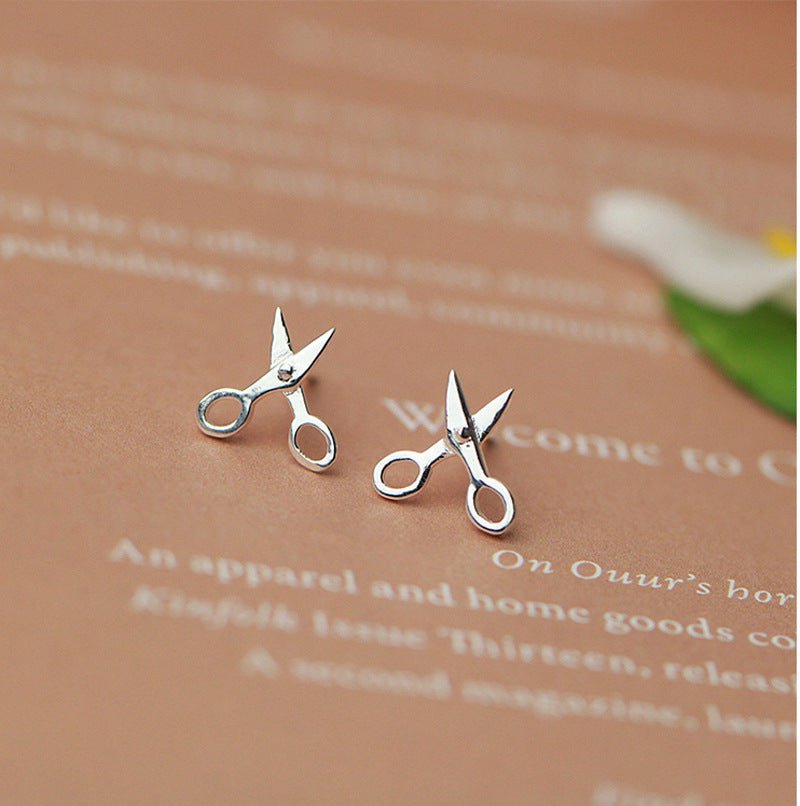 925 Sterling Cute Small Scissors Silver Earrings