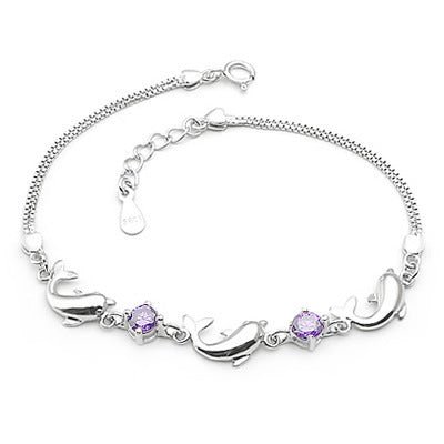 925 Sterling Silver Bracelet Dolphin Amethyst Bracelet