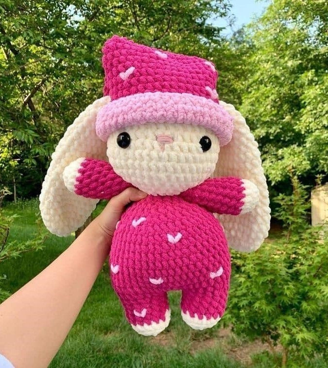 Adorable Handmade Crochet White Bunny With A Cute Hat