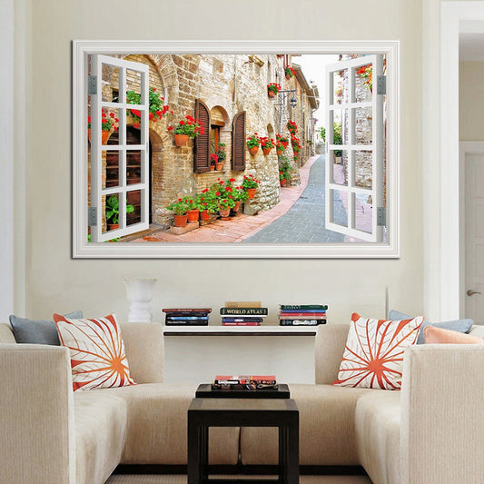 3D Street Scene Self-Adhesive European Wallpaper