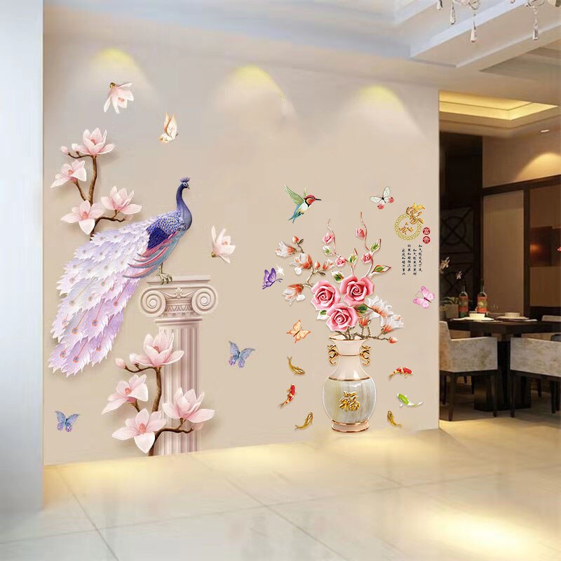 3D Peacock Flower Style Wall Sticker