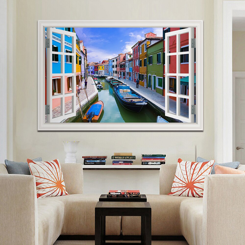 3D Street Scene Self-Adhesive European Wallpaper