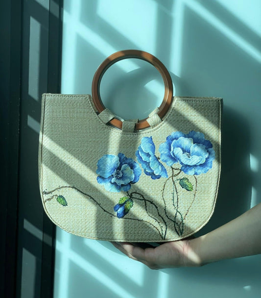 Handmade Woven Straw Bag Adorned With Floral Patterns