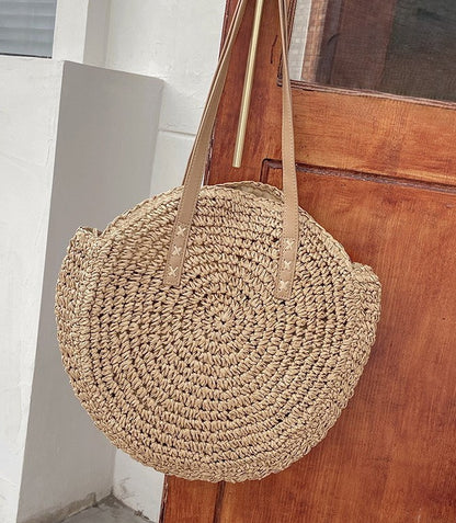 Handmade Woven Straw Round Beach Bag For Women