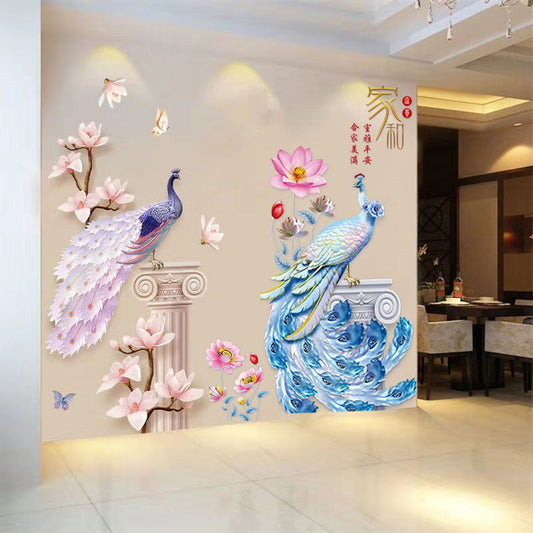 3D Peacock Flower Style Wall Sticker