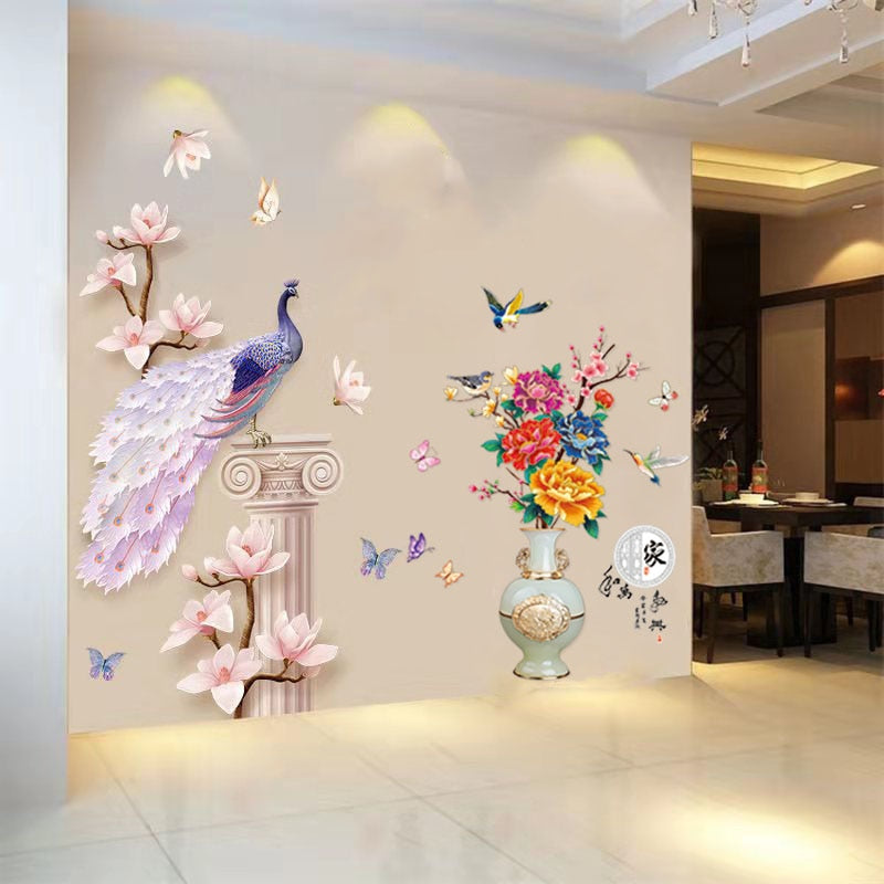 3D Peacock Flower Style Wall Sticker