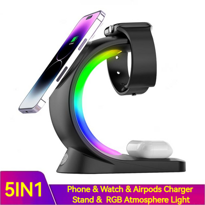 4 In 1 Magnetic Wireless Charger Fast Charging For Smart Phone Atmosphere Light Charging Station