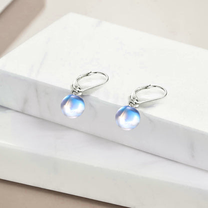 925 Sterling Silver Moonstone Drop Leverback Earrings