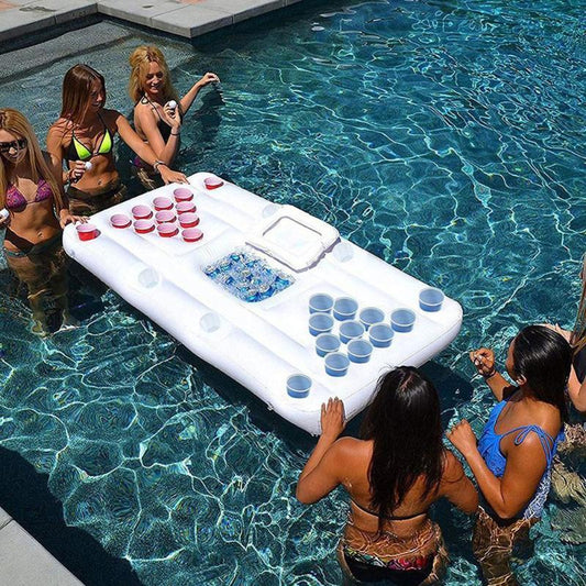 28 Cup Holder Inflatable Pool Beer Pong Table , Pool Pong