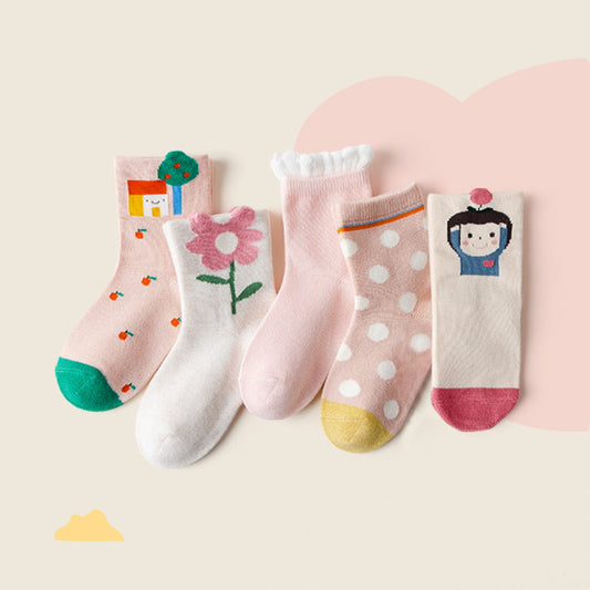 5 Pairs Of Cute Cartoon Children'S Socks