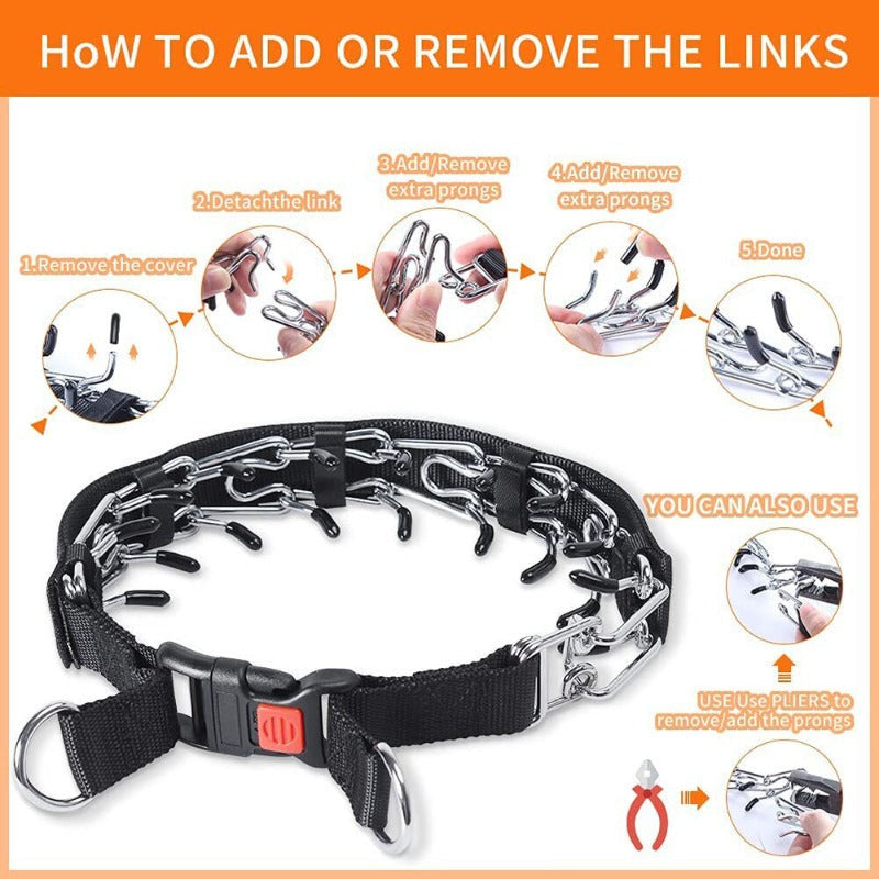 Adjustable Prong Collar With Stainless Steel Links Nylon Cover For Dogs