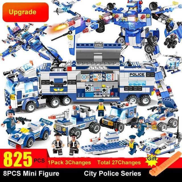 8 In 1 Robot Aircraft Car City Police Swat Building Block